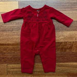 Tea Collection Red Rose Floral Romper, Size 3-6 Months